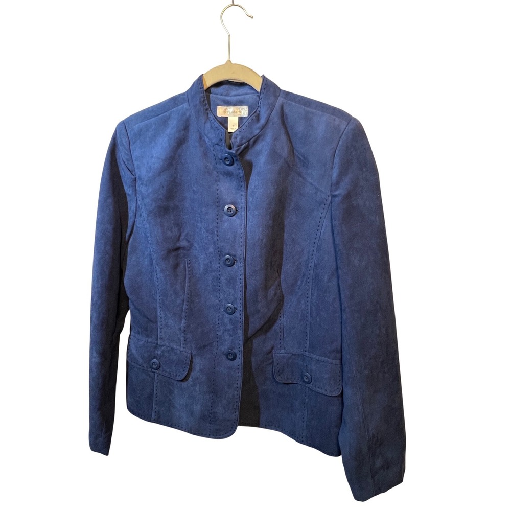 Dressbarn‎ Suede Blazer Jacket Blue Button Front Career Interview Medium
